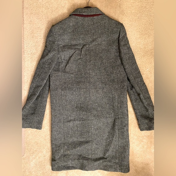 Zara Women’s Oversized Wool Blend Herringbone Grey Winter Trench Coat (XS) - Picture 3 of 6